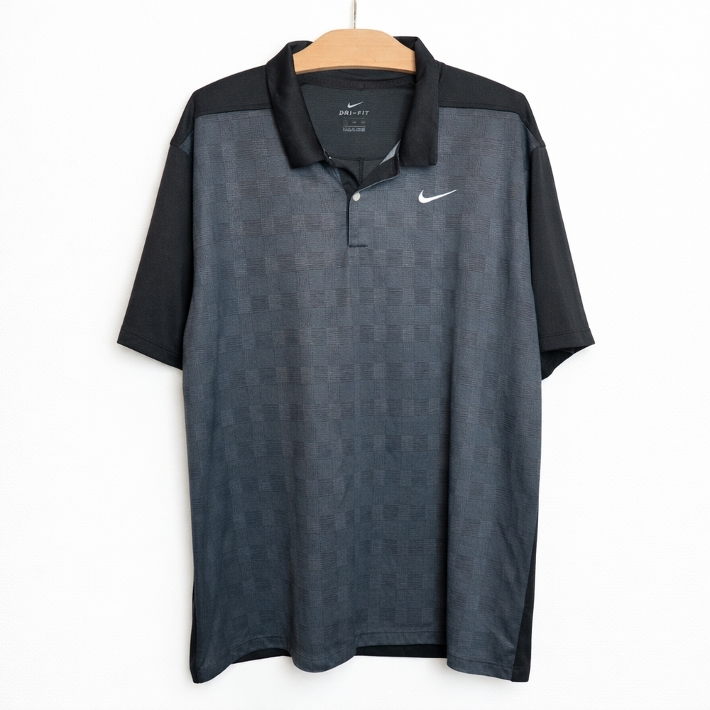 Nike Dri-FIT Polo Shirt Men’s 2XL Black Gray Check Athletic Golf